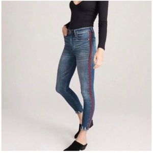 A&F High Waisted Red Stripe Jeans